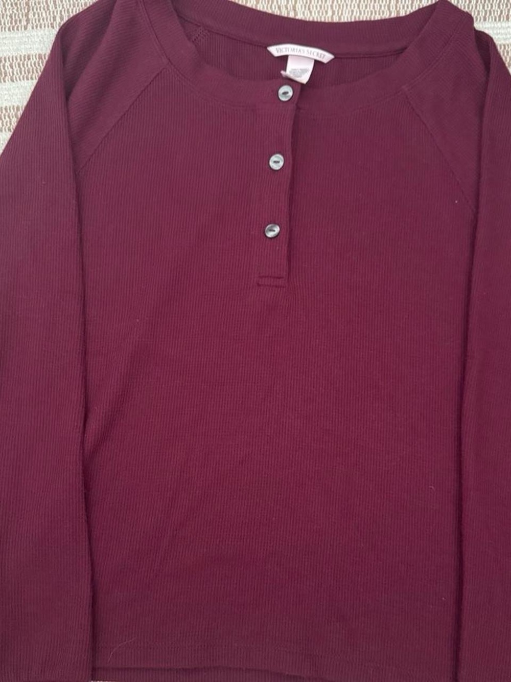Victoria's Secret Men's Burgundy Ribbed Henley Long Sleeve